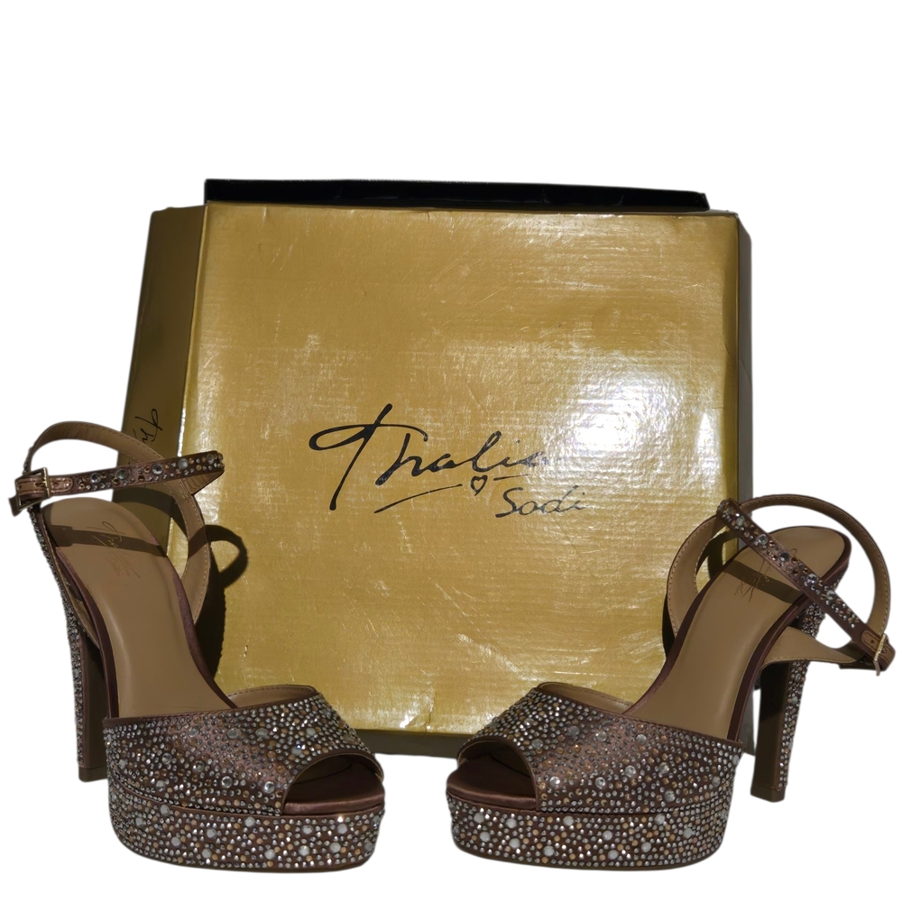 Elegant Brown Rhinestone Platform Heels - Picture 4 of 7
